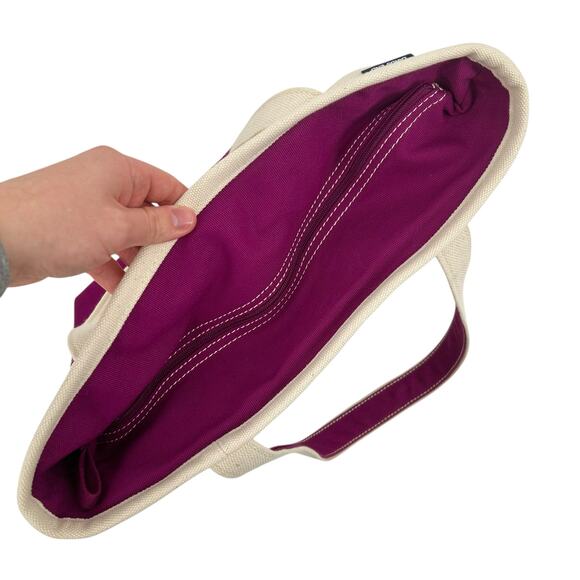 Lands' End Medium 5 Pocket Open Top Long Handle Canvas Tote Bag Ivory Magenta - Picture 5 of 10
